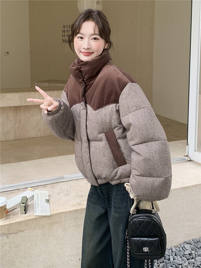 欧货高端拼接撞色羽绒服女冬季2025新款加厚保暖立领白鸭绒短外套,女装羽绒服,琦鑫阁（原依鑫阁）