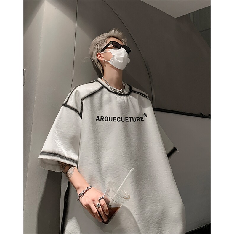男装丝光棉喷漆短袖T恤2025夏印花五分袖体恤XZ514-2-2024109-P63,男装T恤,星座514-2(原B239)