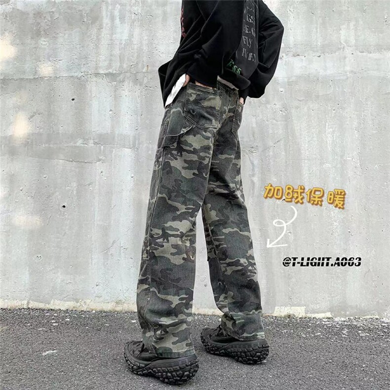 美式ins高街hiphop迷彩加绒水洗伐木工装裤货号K2312加绒65常规55图片