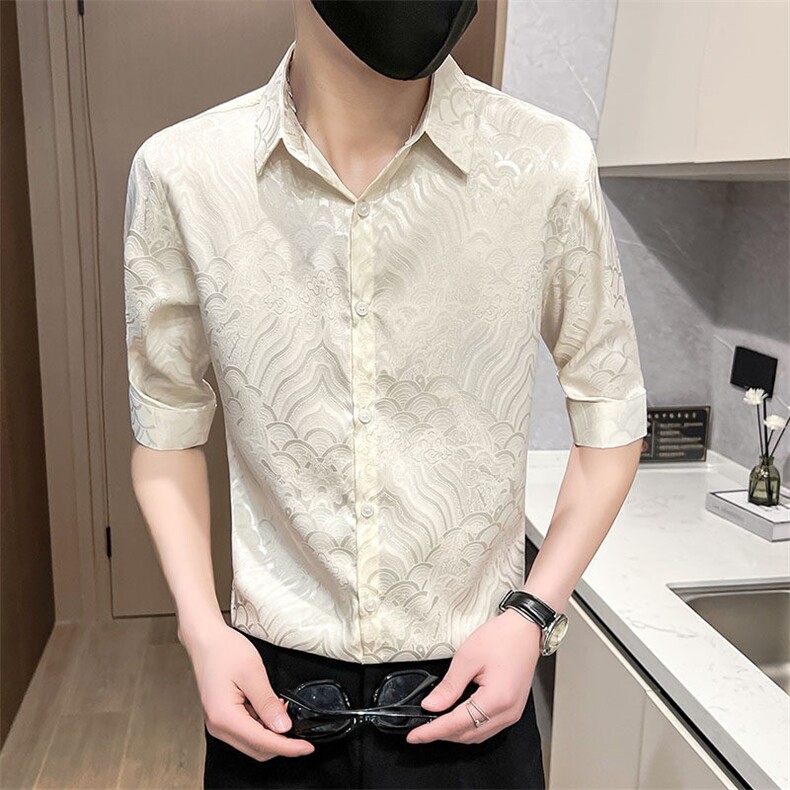 507A-CS536-P482025春夏时尚七分袖丝滑冰丝衬衫中袖衬衣,男装衬衫,星座507A（原星座306B-2）