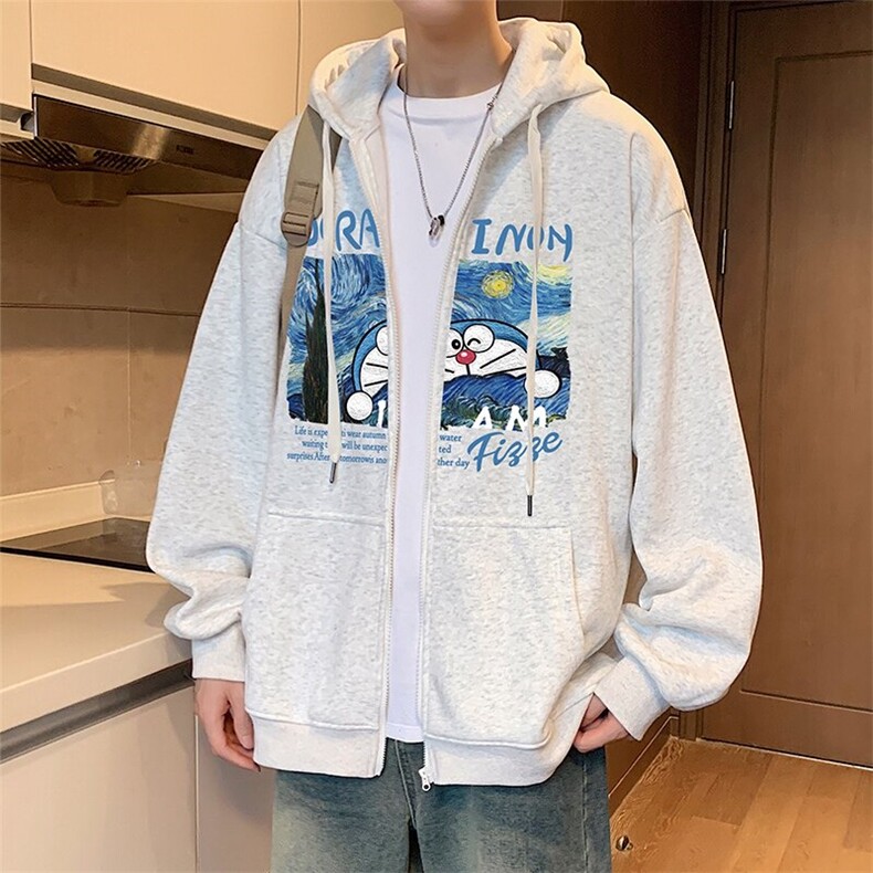 H192P70港风含棉66%卡通印花拉链开衫卫衣宽松休闲连帽外套，男装卫衣，星座304A-1