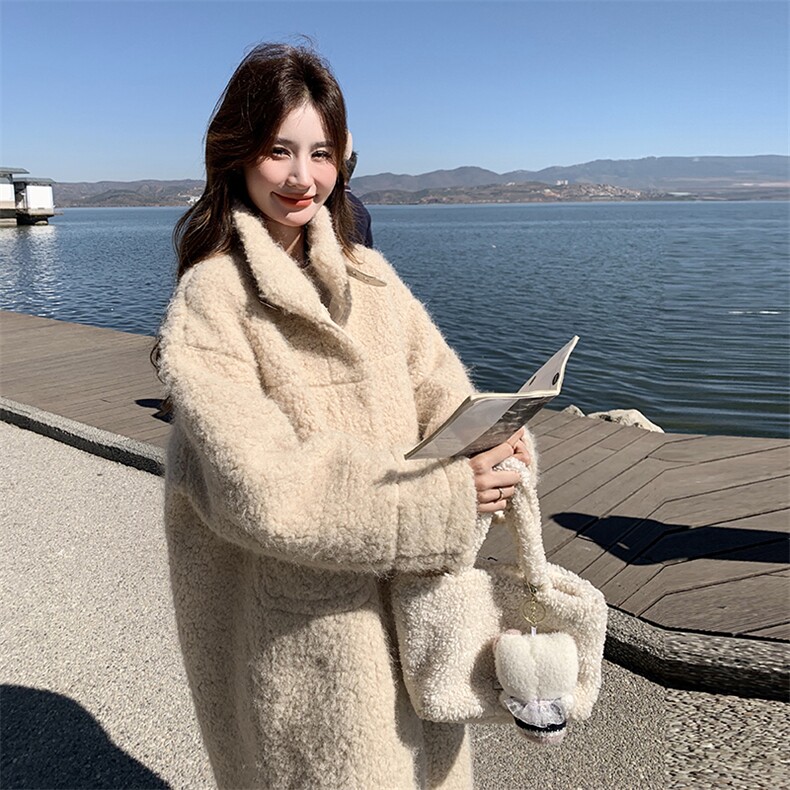 现货冬装新款时尚百搭加厚中长款皮毛一体外套2C135-6859P215K318,女装皮草,2C135