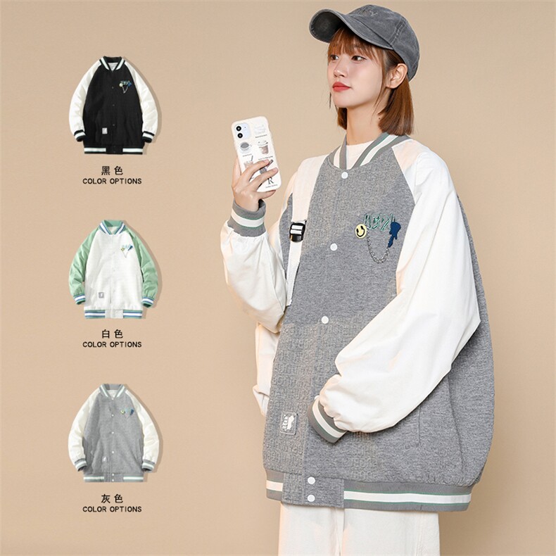 秋装新品潮宽松夹克棒球服男女2023中性风简约刺绣外套8013-P95,男装夹克,电商A441-1