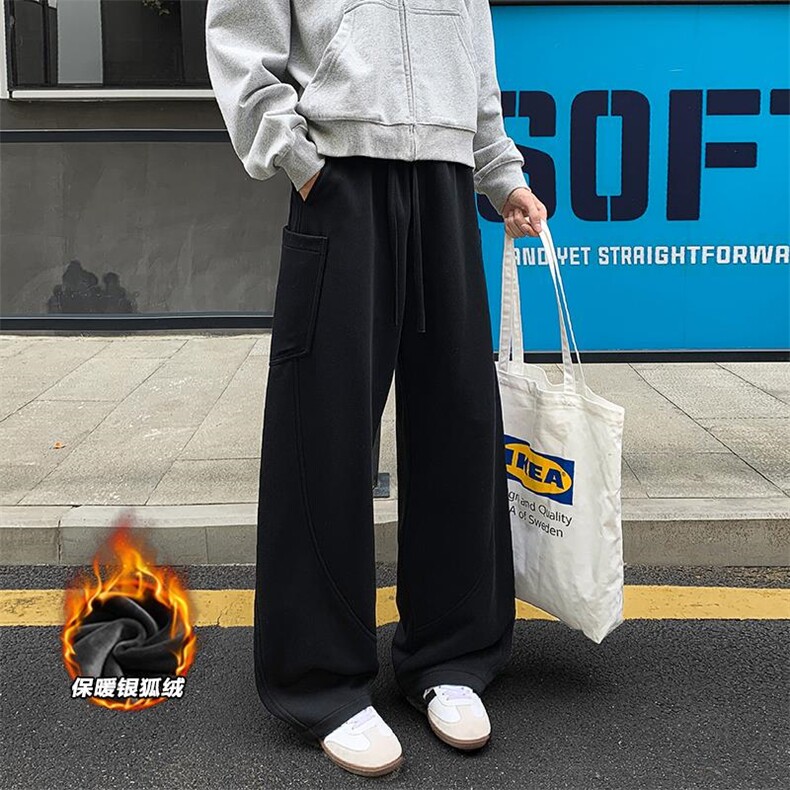 加厚银狐绒重磅400g华棉男大码休闲弯刀裤K24031J加绒-特P45控88，男装卫衣，电商A001-1