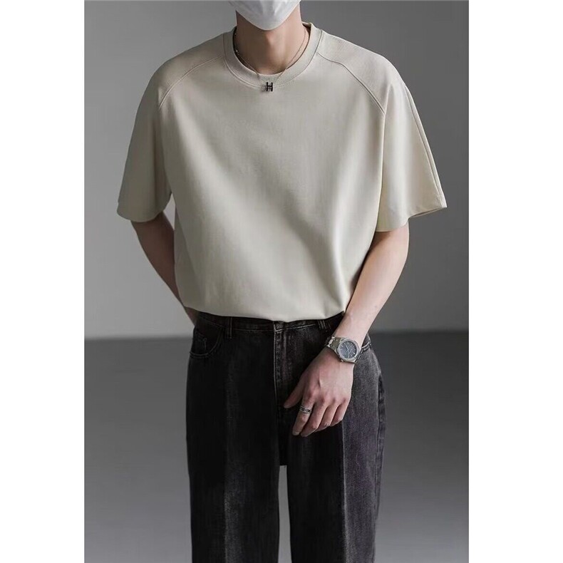 T308纯棉布料杏色黑色白色咖色M-3XL,男装T恤,星座506A