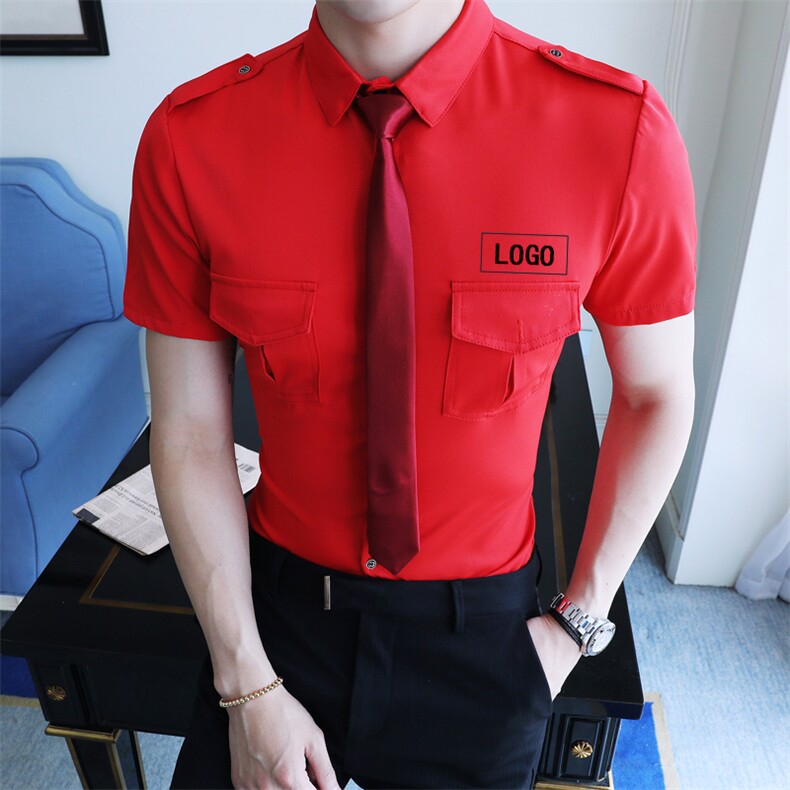 YC099-夏季空少短袖衬衫可定制LOGO大码男夜店酒吧理发店衬衣P35,男装衬衫,星座717A