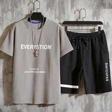 短裤男士2021新款夏装运动休闲宽松中裤韩版短袖t恤套装T722-P35，男装套装，星座1206（原A206）