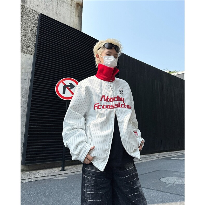 2025街头撞色翻领条纹春季宽松飞行服夹克外套-JK566,男装夹克,星座1002-2