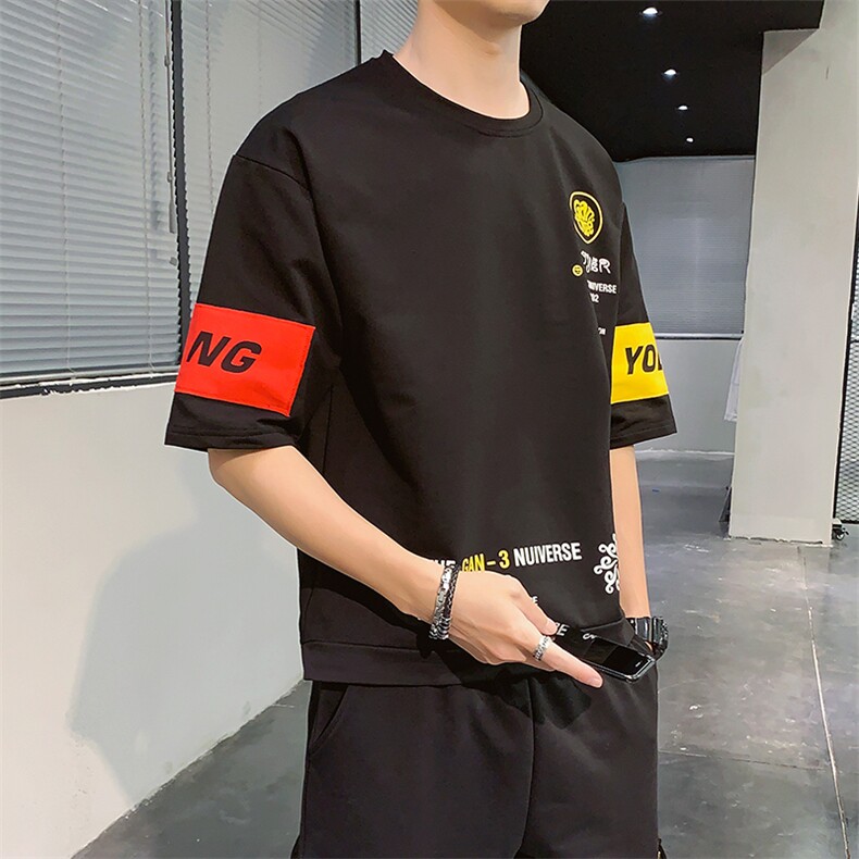夏季圆领短袖T恤男ins韩版宽松潮流印花上衣服DT05P30,男装T恤,电商A086