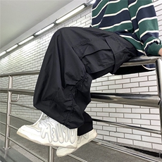 日系复古宽松阔腿工装长裤男港风直筒束脚休闲裤子潮GK7137-P45，男装休闲裤，星座1001-1