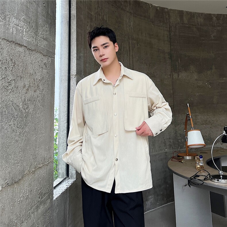 秋季新款时尚方领男衬衣廓形大口袋垂感衬衫潮流A345-282-P85,男装衬衫,电商A345