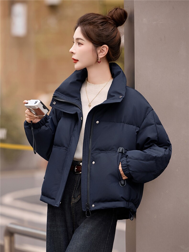 时尚休闲立领短款羽绒服女2025冬季新款宽松加厚保暖90白鸭绒外套,女装羽绒服,艾尚靓装
