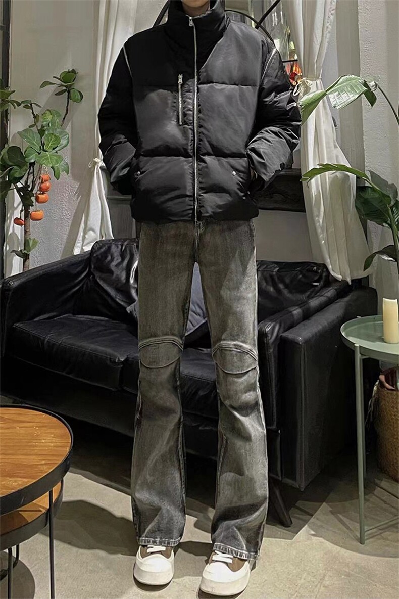 B221美式ins高街暗黑个性拼接微喇牛仔裤LK24155-P65控88,男装牛仔裤,电商B221