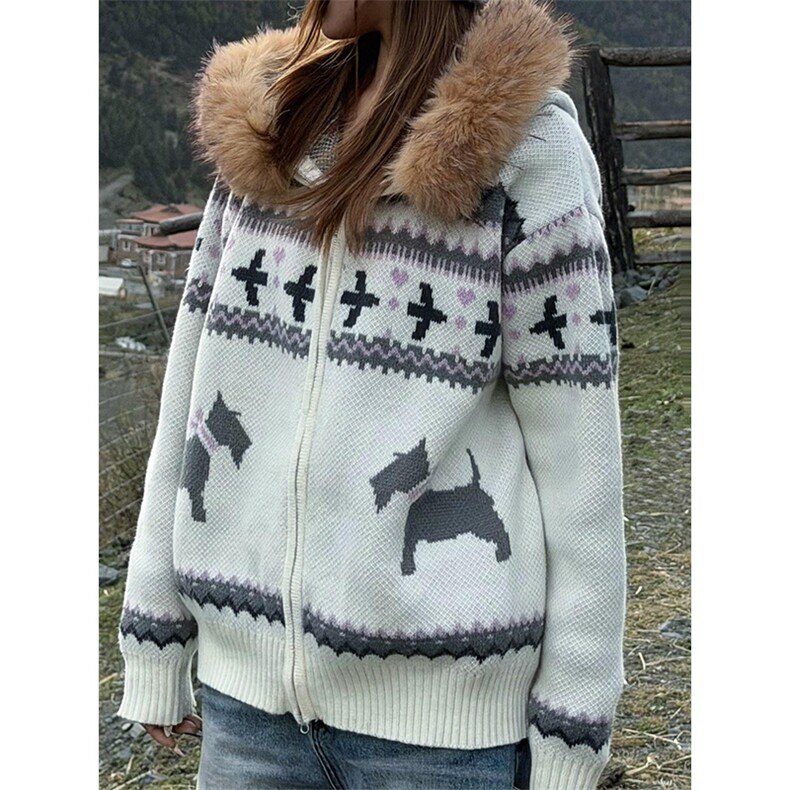 重磅北极绒座山雕毛衣外套冬美式复古休闲慵懒风大毛毛领针织开衫，男装针织衫/毛衣，电商A443