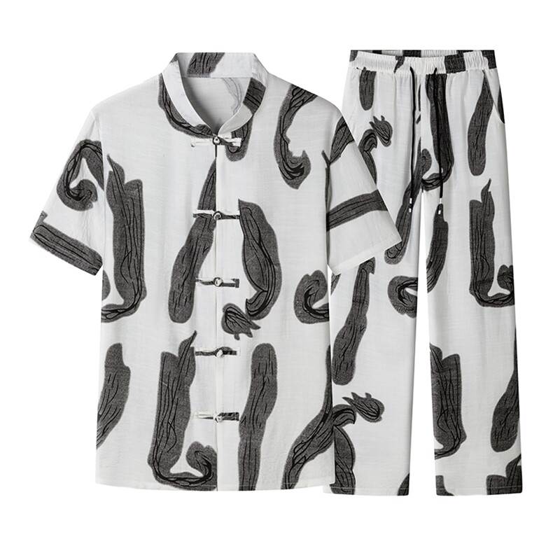 男士夏季风汉服棉麻透气舒适复古开衫唐装两件套HO6929-P65，男装民族服装，星座1105-3