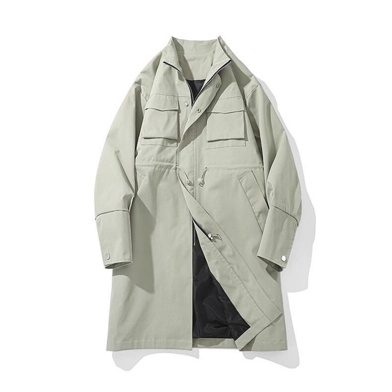 精品大货】风衣男大衣男中长款爆白底特浅绿F389-P105-控158，男装风衣，星座401