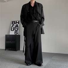 春装新中式小众大码拼接复古垂感叠穿西裤休闲西裤长裤拖地裤，男装休闲裤，星座909