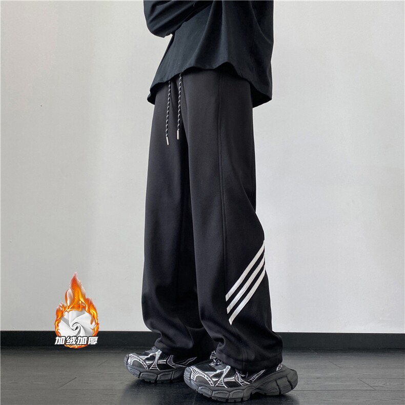 冬季新款潮加绒条纹卫衣裤脚抽绳宽松裤子B315-K23440JR-P55控78,男装休闲裤,电商B315