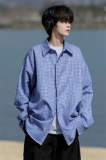 8XL-M长袖衬衫男夏季格子条纹衬衣宽松慵懒风防晒外套CS29005P45，男装衬衫，电商B312