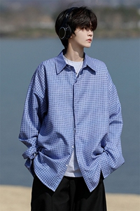 8XL-M长袖衬衫男夏季格子条纹衬衣宽松慵懒风防晒外套CS29005P45图片