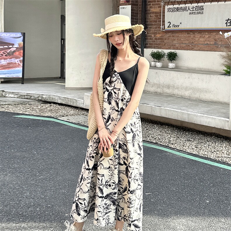 【现货】风水墨印花撞色连衣裙P90K138,女装连衣裙,2C333