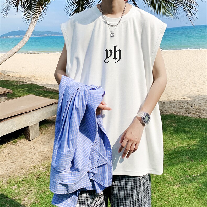 抖音供货、180克现货全棉印花背心宽松无袖T恤 D223A-BX2228-P20图片