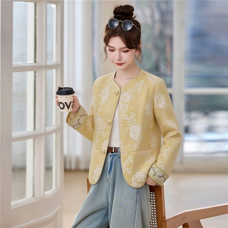 2026新款今年流行提花绝美巨好看的小个子休闲新中式风外套女春,女装短外套,涵誉