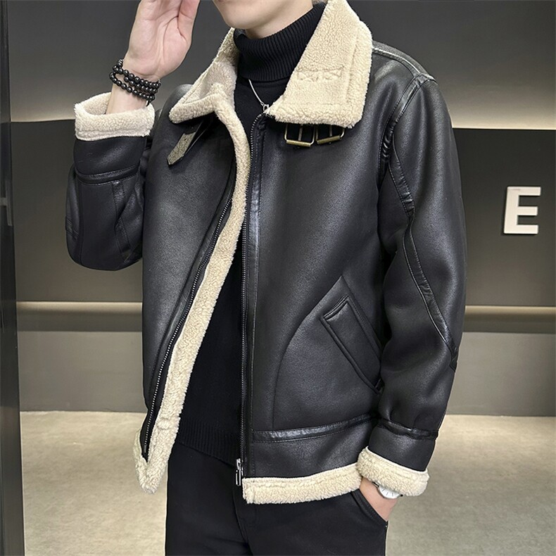 模特图冬季保暖外套皮毛一体加厚羊羔毛领翻领夹克8913-p245，男装夹克，星座815-1（原A203A）