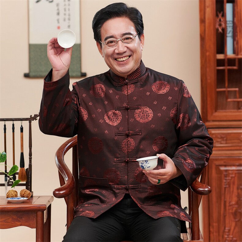 常货中老年风唐装加绒外套男送爸爸生日礼物外套风爷爷装图片