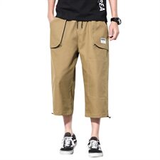 2021夏季新款日系大码休闲裤宽松工装补丁男七分裤K377-P45，男装休闲裤，电商A001