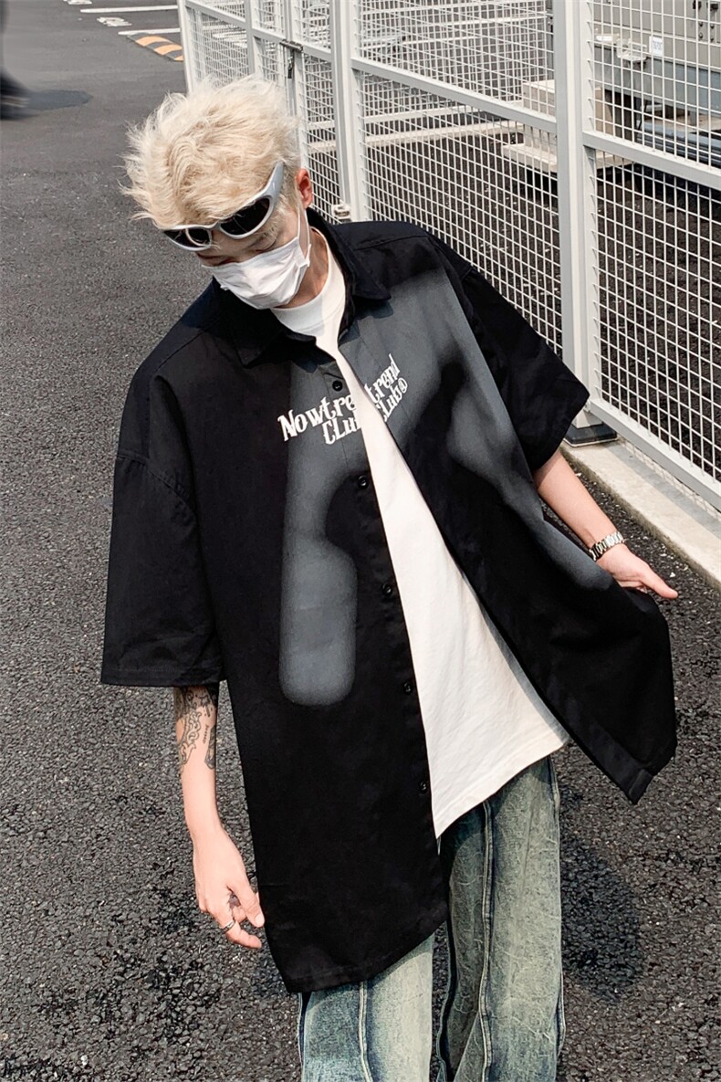 美式街头字母印花短袖衬衫男宽松情侣休闲衬衣XZ514-2-202431-P58,男装T恤,星座514-2(原B239)