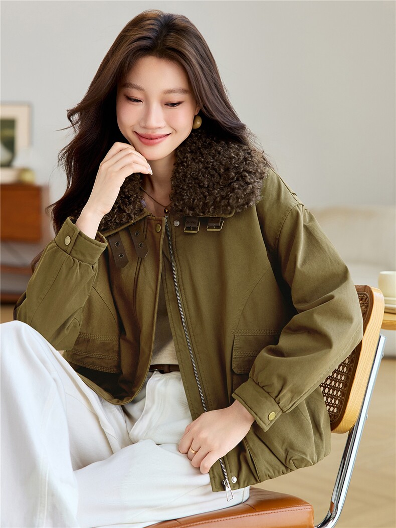 2025年冬季可拆卸羊羔毛翻领加厚加绒内里棉服棉衣派克服,女装棉衣/棉服,简韵佳