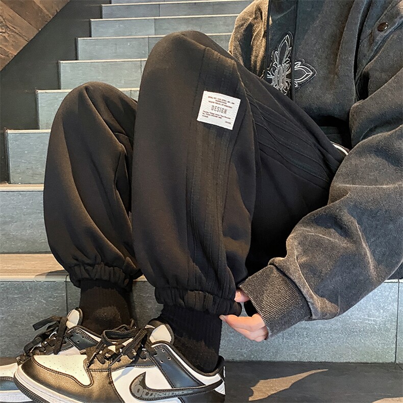 加绒加厚休闲运动卫裤男美式针织束脚裤715-6-BX12P55（控78）,男装休闲裤,星座715-6