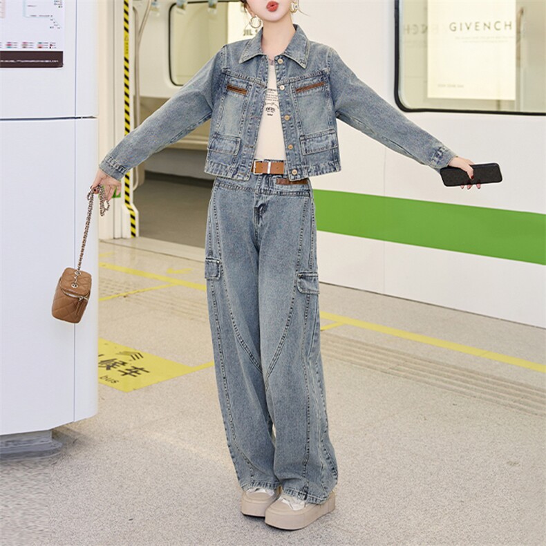 牛仔外套女洋气减龄显瘦春秋装2025新款轻熟风时尚气质两件套套装,女装套装/套裙,江南女神