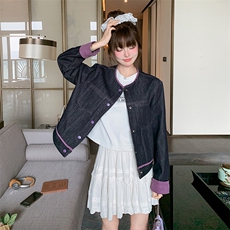 现货2D044主推25春装牛仔外套撞色拼接百搭短外套女牛仔衣，女装短外套，衣珂纱朗