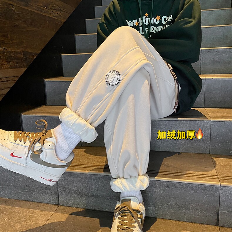 加绒加厚休闲运动卫裤男美式针织束脚裤子715-6-BX04P55（控78）图片