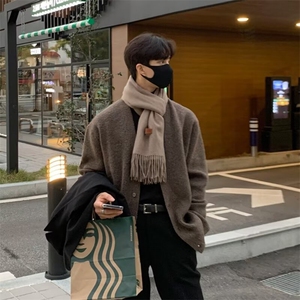 长袖兔毛英伦雅痞男装V领针织衫毛衣外套青年套头冬季圆领潮休闲图片