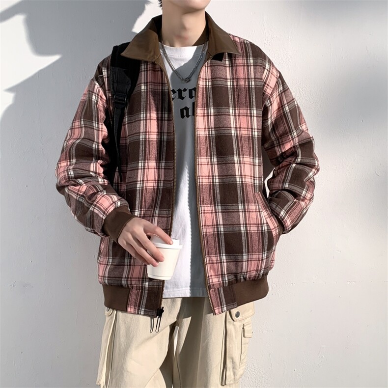 双面穿休闲百搭仿皮衣外套格子机车服高级感夹克A406JK6003P80,男装夹克,星座309（原A406）