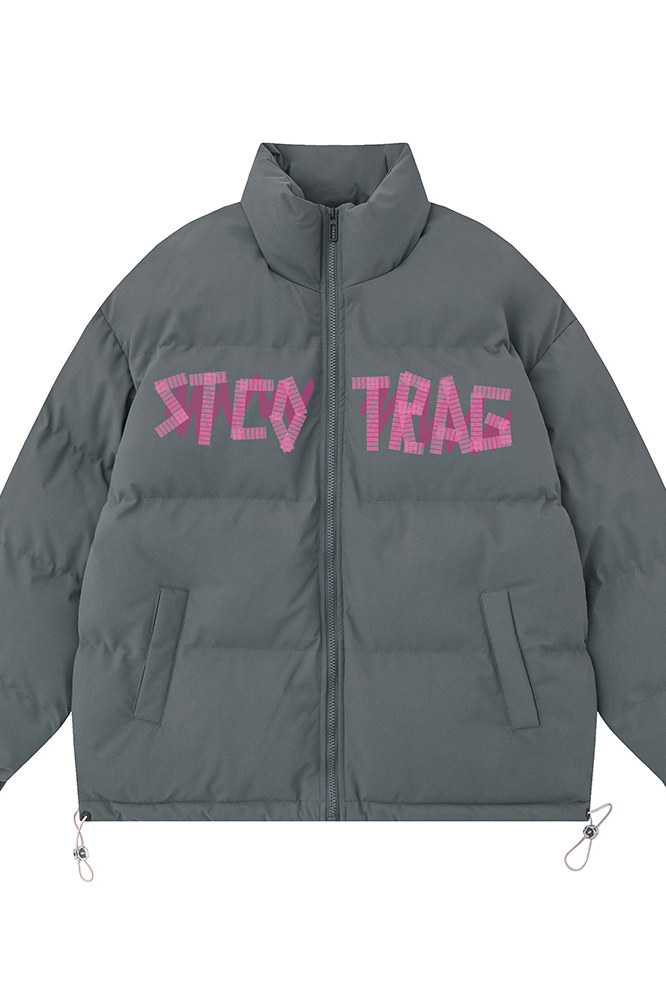 白底新款冬季时尚百搭字母印花美式棉服外套MY62063P85控118,男装棉衣,电商A268-1