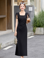 现货高级感夏季时尚蕾丝连衣裙气质显瘦简约大方减龄连衣裙女，女装连衣裙，韩然一族