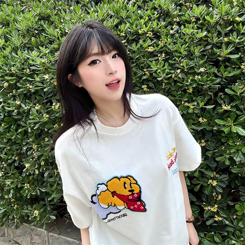 万针全刺绣工艺抖音得物高品质260克重磅纯棉双纱美式高街短袖T恤,男装T恤,电商A486-1