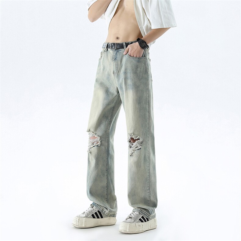 B221美式ins高街暗黑修身破洞弹力牛仔裤LK24182-P65控88,男装牛仔裤,电商B221