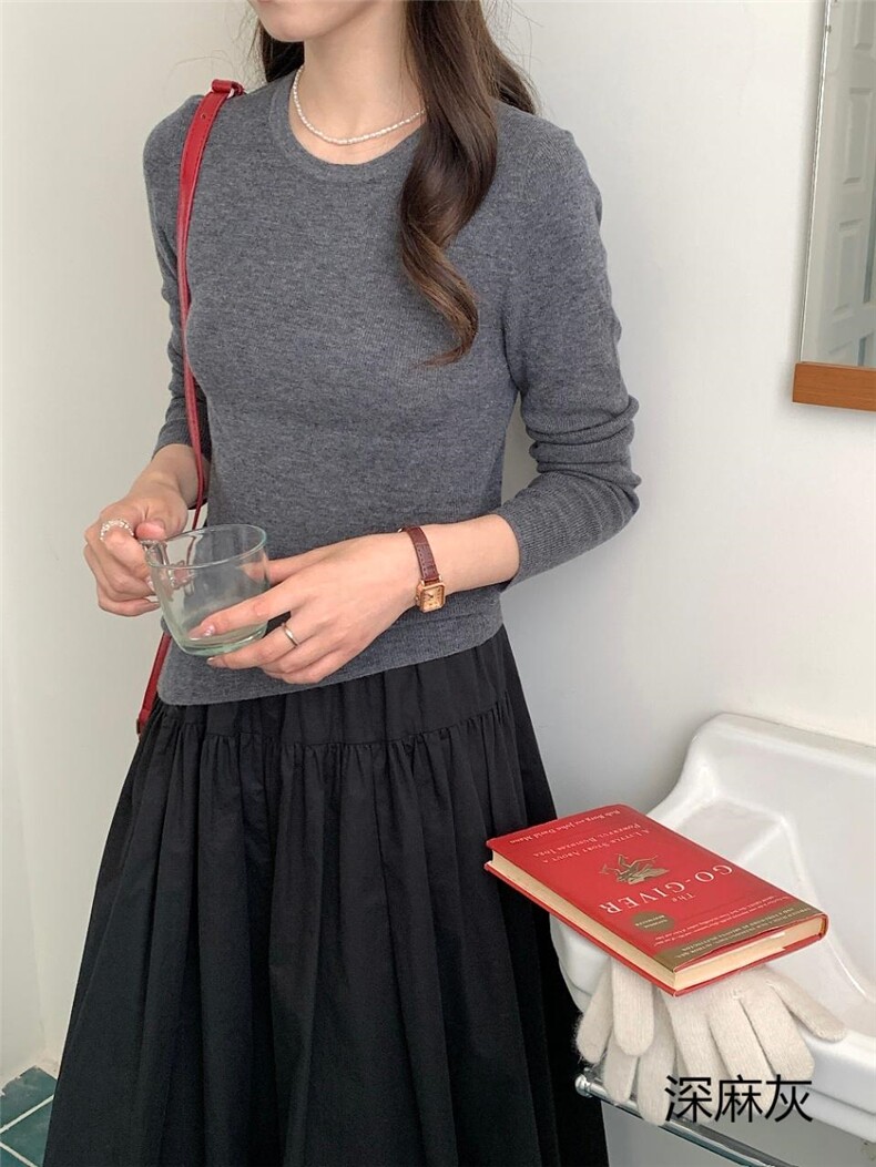 2025年秋季通勤套头修身时尚简约休闲圆领弹力衫,女装羊毛衫,纳驰羊绒