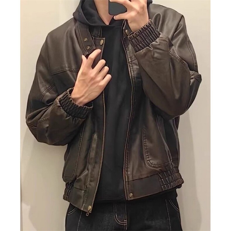 复古PU皮短款皮衣男秋冬季美式痞帅机车工装夹克外套JF829,男装夹克,星座1116A（原606A-3）