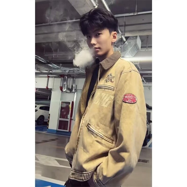 【001】短款垫肩工装外套男款拉链夹克牛仔A079-JK133-P69,男装夹克,电商A079