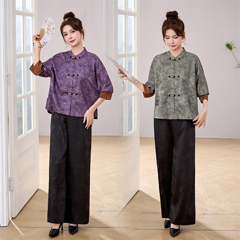 新中式短外套裤子套装女春季2026新款休闲穿搭一整套阔腿裤两件套，女装套装/套裙，丽影随形