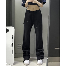 B221美式ins高街小众百搭微喇拉链牛仔裤LK22049-P60控78，男装牛仔裤，电商B221