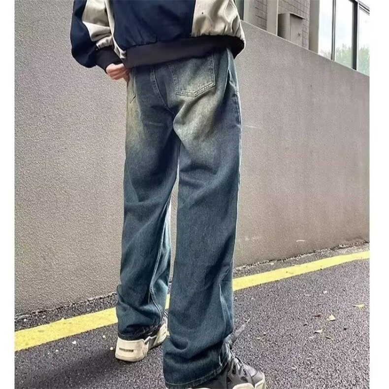 渐变色裤子ins高街潮ins秋冬阔腿牛仔裤男款宽松直筒老爹裤,男装牛仔裤,星座1210-1