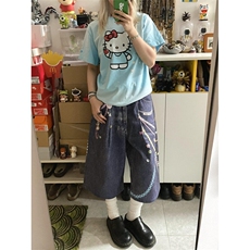 【有货】N1241CC-特P53美式3D链条彩色印花七分牛仔短裤男女，男装牛仔裤，星座1007（原301D）