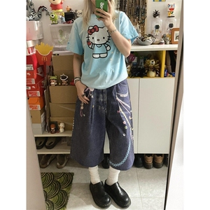 【有货】N1241CC-特P53 美式3D链条彩色印花七分牛仔短裤男女图片